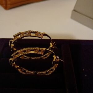 White Austraian Crystal Paper Clip hoop Earrings in Goldstone.